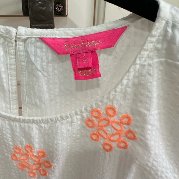 LILLY PULITZER Lilliana Embroidered Seersucker Peplum Top White Cantaloupe (12) - Picture 6 of 8